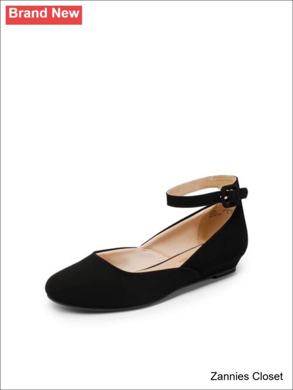 โจ DREAM PAIRS Women's Dress Flats Ballet Low Wedge Round Toe Ankle Buckle